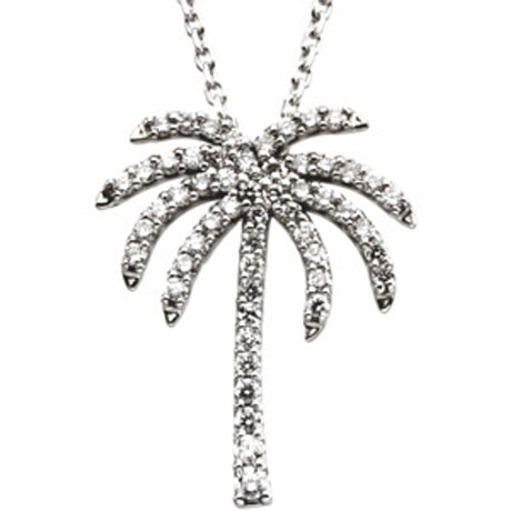14K White Gold 1/4 CTW Natural Diamond Palm Tree 16" Necklace