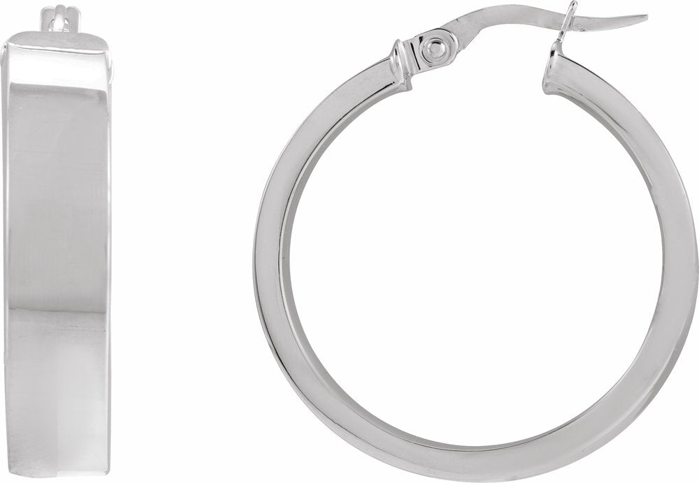 14K White Flat Tube 23 mm Hoop Earrings
