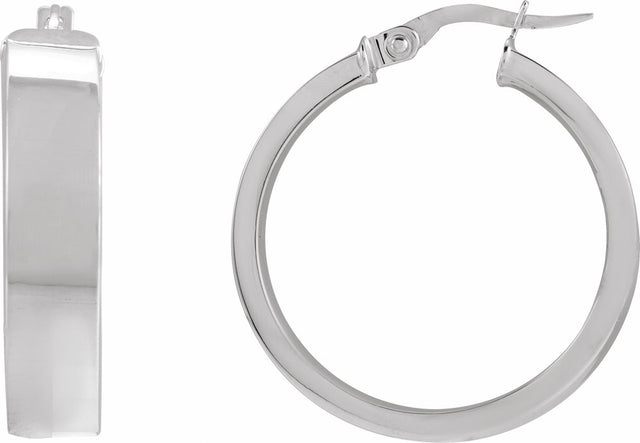 14K White Flat Tube 23 mm Hoop Earrings