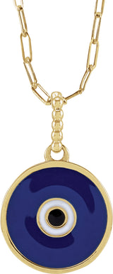 14K Yellow Blue Enamel Evil Eye 18" Necklace