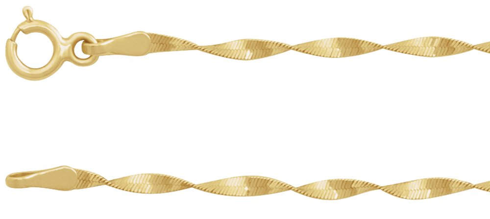 14K Yellow 1.6 mm Twisted Herringbone 7" Chain