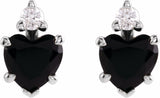 14K White Natural Black Onyx & .06 Natural Diamond Stud Earrings