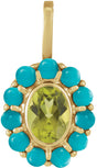 14K Yellow Gold Natural Peridot & Natural Turquoise Halo-Style Pendant