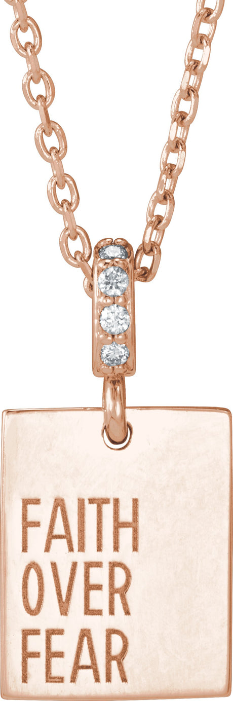 14K Rose Gold .02 CTW Natural Diamond Faith Over Fear 16-18" Necklace