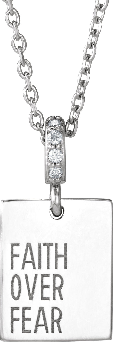 Sterling Silver .02 CTW Natural Diamond Faith Over Fear 16-18" Necklace