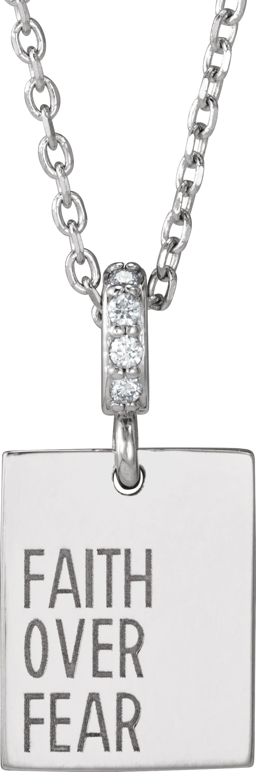 14K White Gold .02 CTW Natural Diamond Faith Over Fear 16-18" Necklace