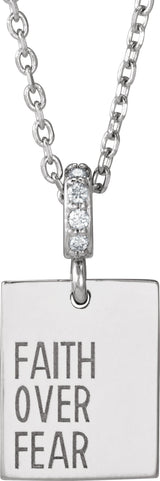 14K White Gold .02 CTW Natural Diamond Faith Over Fear 16-18" Necklace