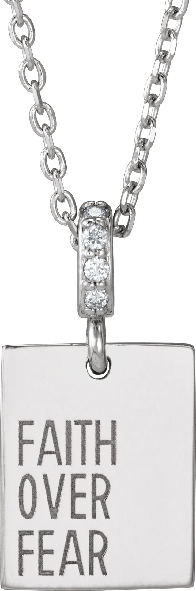 14K White Gold .02 CTW Natural Diamond Faith Over Fear 16-18" Necklace