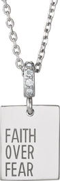 14K White Gold .02 CTW Natural Diamond Faith Over Fear 16-18" Necklace