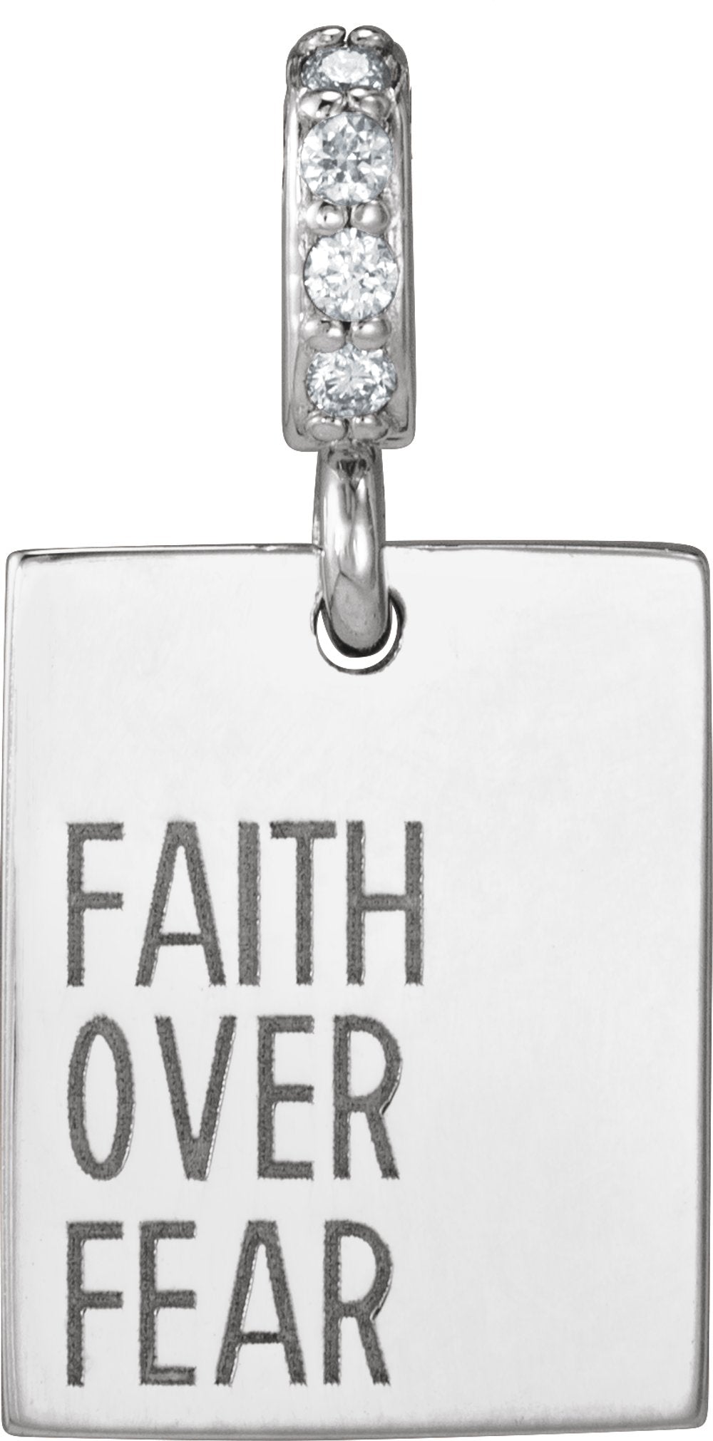 14K White .02 CTW Natural Diamond Faith Over Fear Pendant