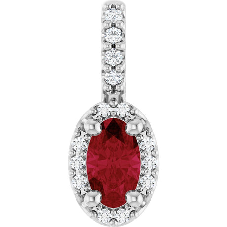 14K White Lab-Grown Ruby & .04 CTW Natural Diamond Halo-Style Pendant