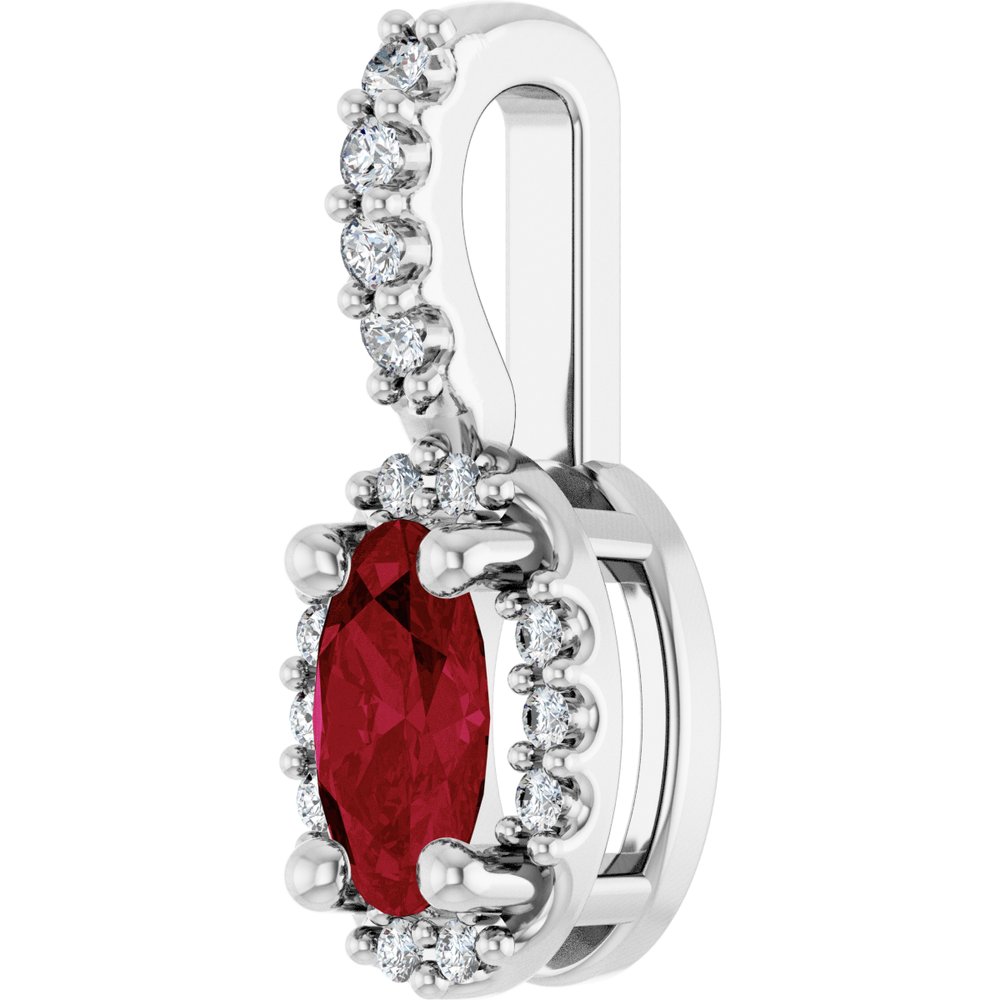 14K White Lab-Grown Ruby & .04 CTW Natural Diamond Halo-Style Pendant