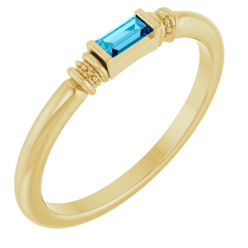 14K Yellow Gold Lab-Grown Aqua Sapphire Stackable Ring