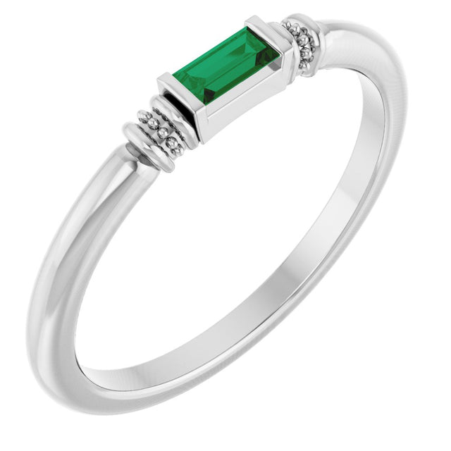 Sterling Silver Lab-Grown Emerald Stackable Ring