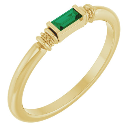 14K Yellow Gold Lab-Grown Emerald Stackable Ring