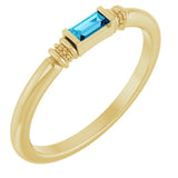 14K Yellow Gold Lab-Grown Aqua Sapphire Stackable Ring