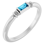 14K White Gold Lab-Grown Aqua Sapphire Stackable Ring