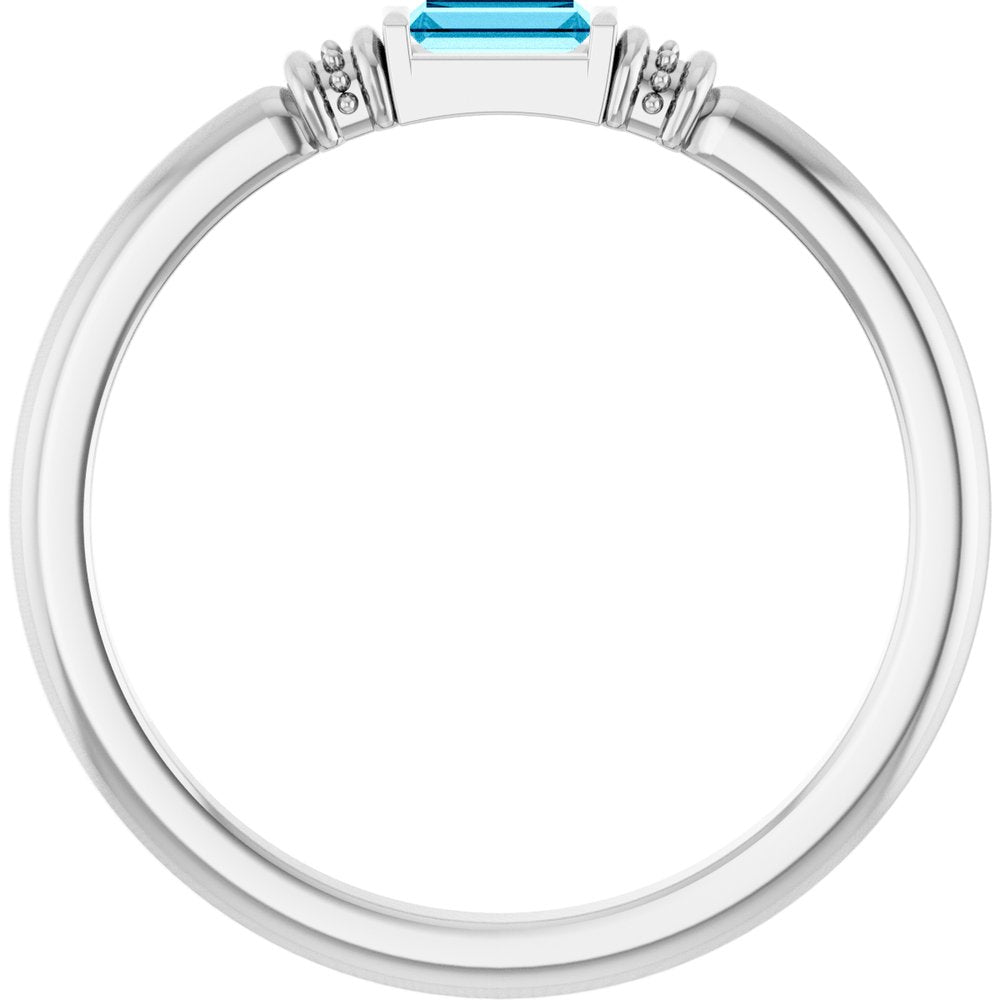 14K White Lab-Grown Aqua Sapphire Stackable Ring