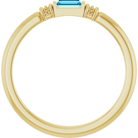 14K Yellow Gold Lab-Grown Aqua Sapphire Stackable Ring