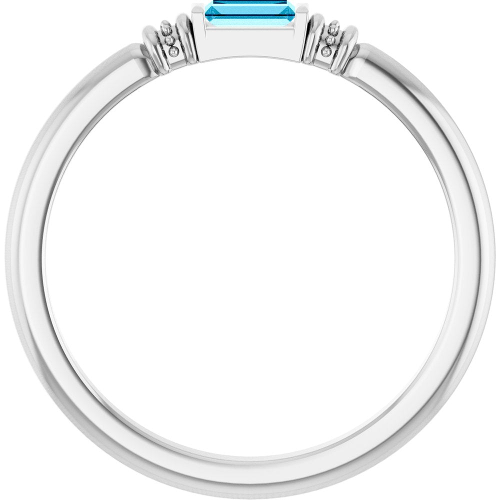 14K White Gold Lab-Grown Aqua Sapphire Stackable Ring