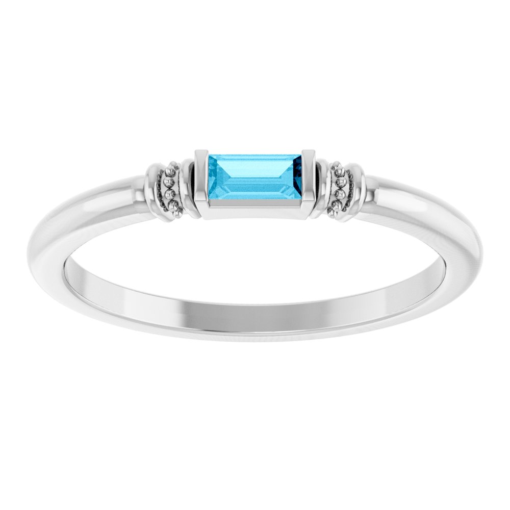 14K White Lab-Grown Aqua Sapphire Stackable Ring