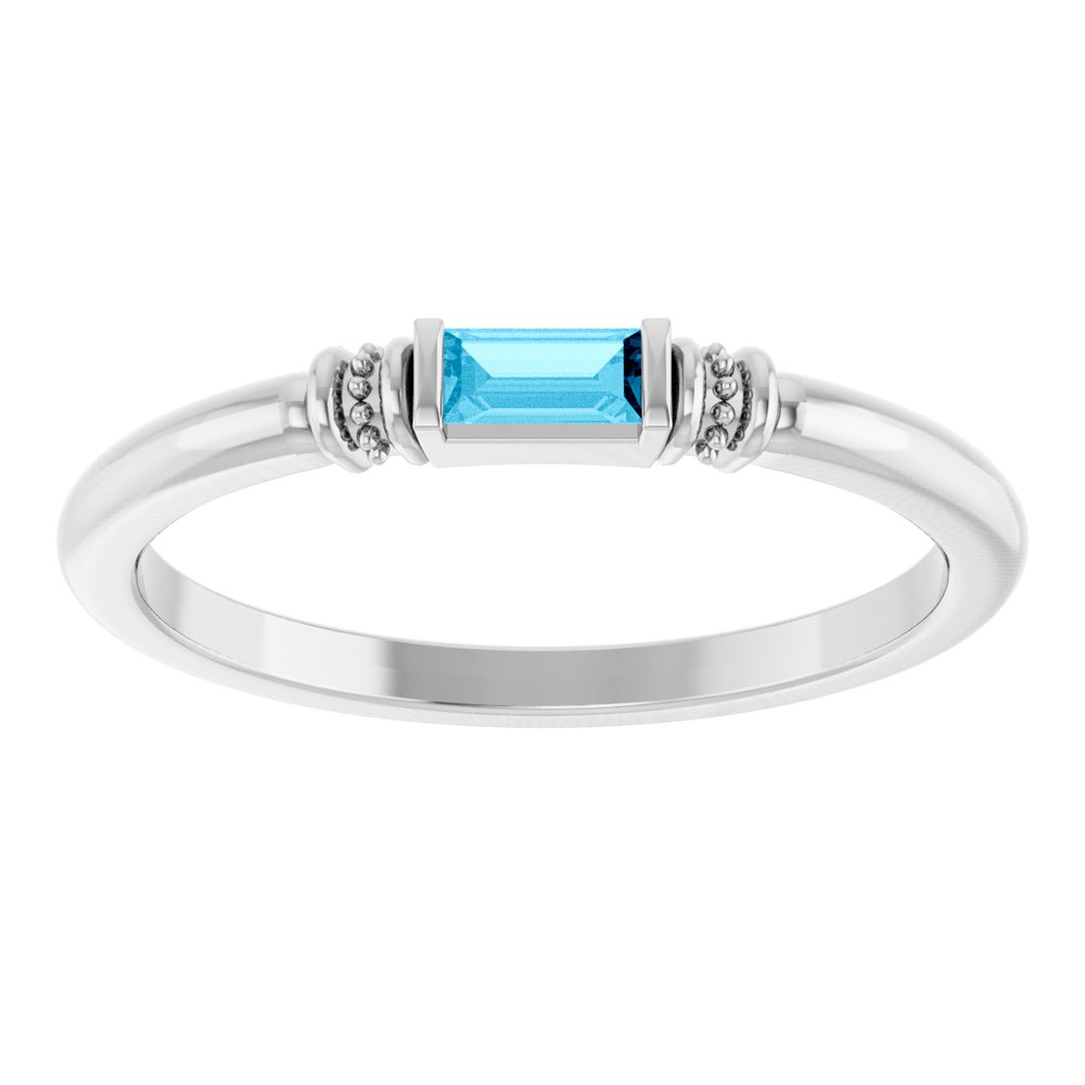 14K White Gold Lab-Grown Aqua Sapphire Stackable Ring