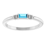 14K White Gold Lab-Grown Aqua Sapphire Stackable Ring