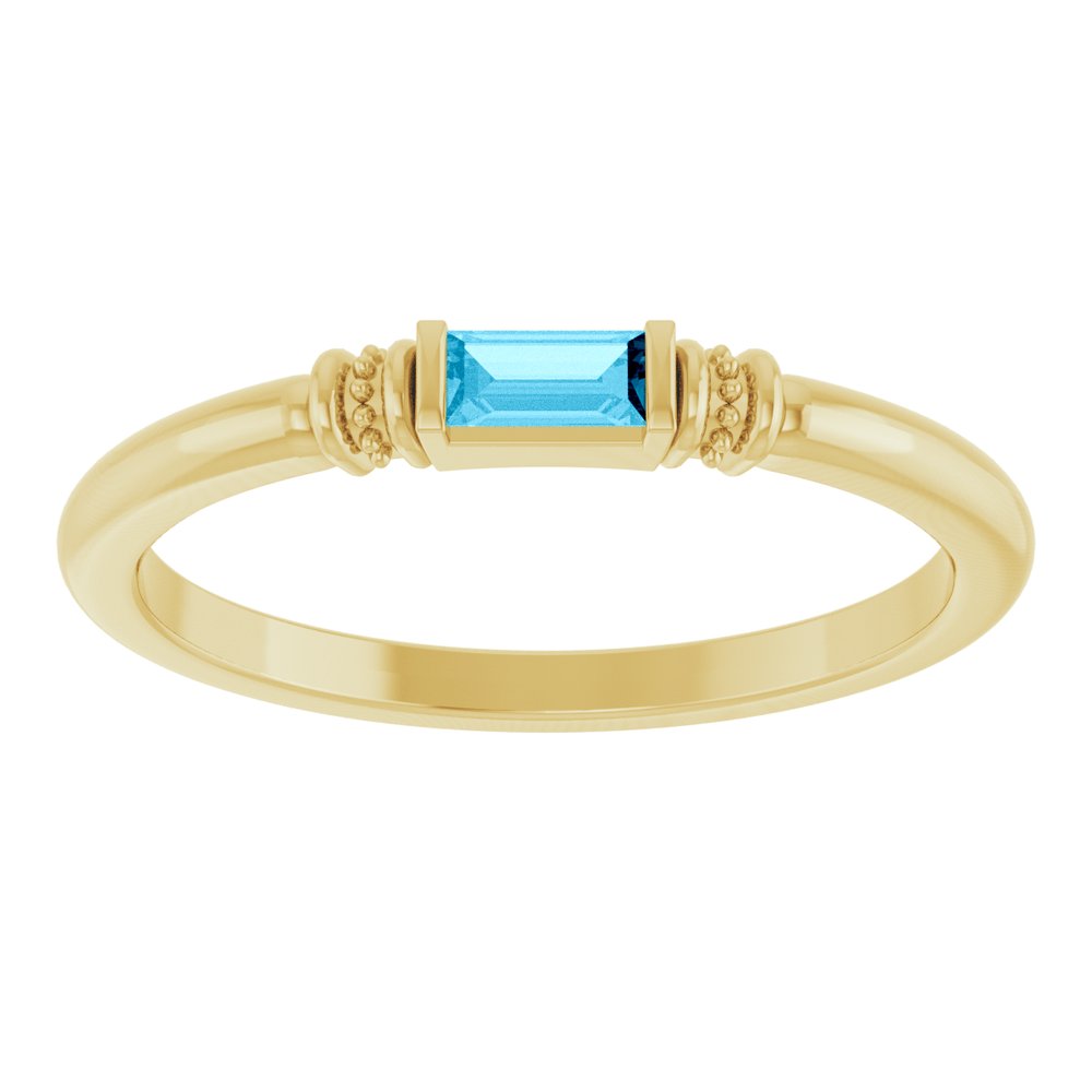 14K Yellow Gold Lab-Grown Aqua Sapphire Stackable Ring