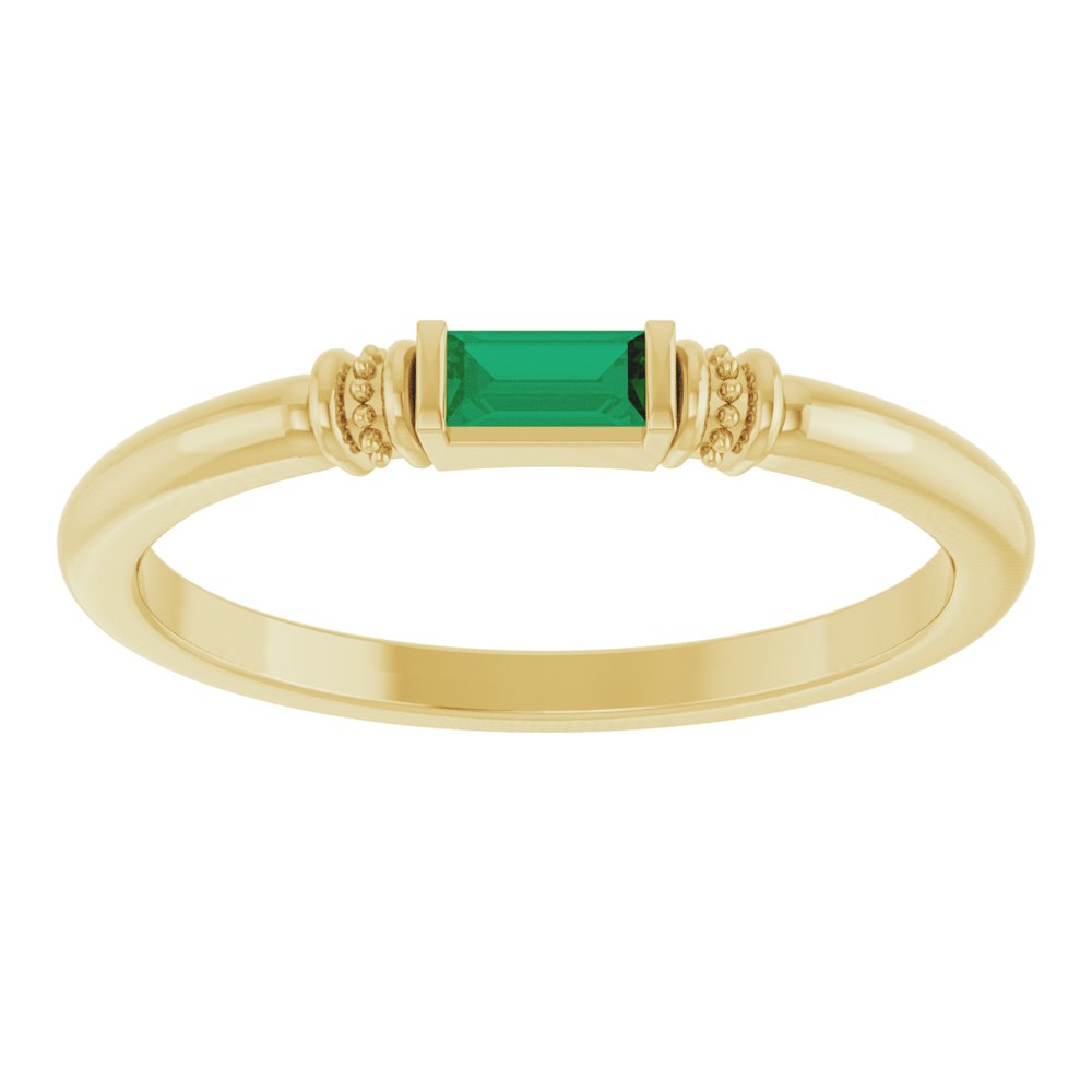 14K Yellow Gold Lab-Grown Emerald Stackable Ring