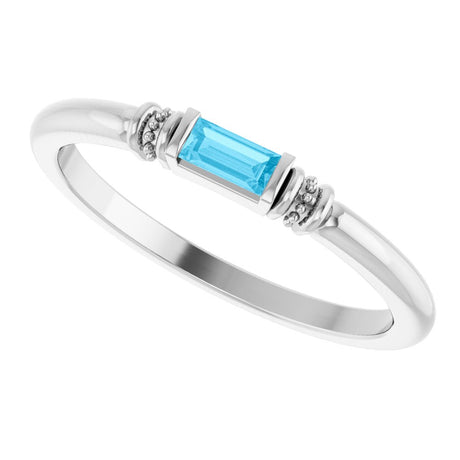 14K White Lab-Grown Aqua Sapphire Stackable Ring