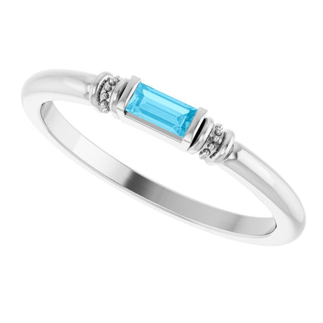 14K White Gold Lab-Grown Aqua Sapphire Stackable Ring