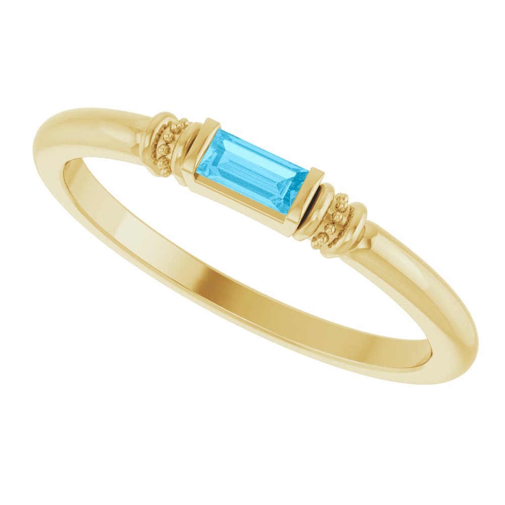 14K Yellow Gold Lab-Grown Aqua Sapphire Stackable Ring