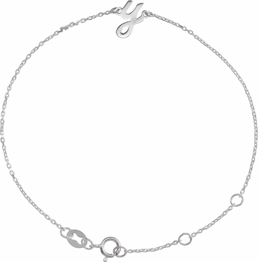 Sterling Silver Initial Y 6 1/2-7 1/2" Bracelet