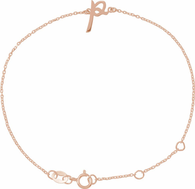 14K Rose Initial P 6 1/2-7 1/2" Bracelet