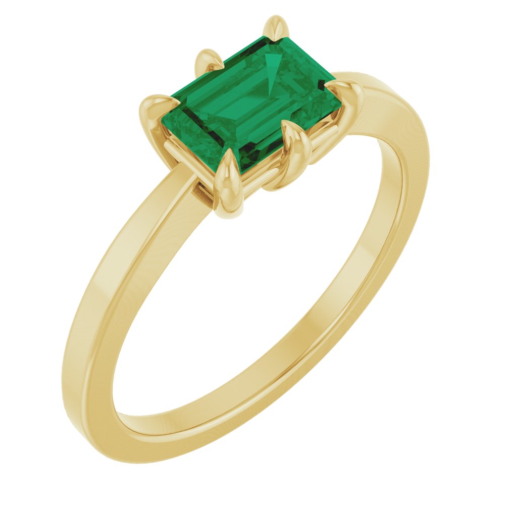 14K Yellow Lab-Grown Emerald Ring