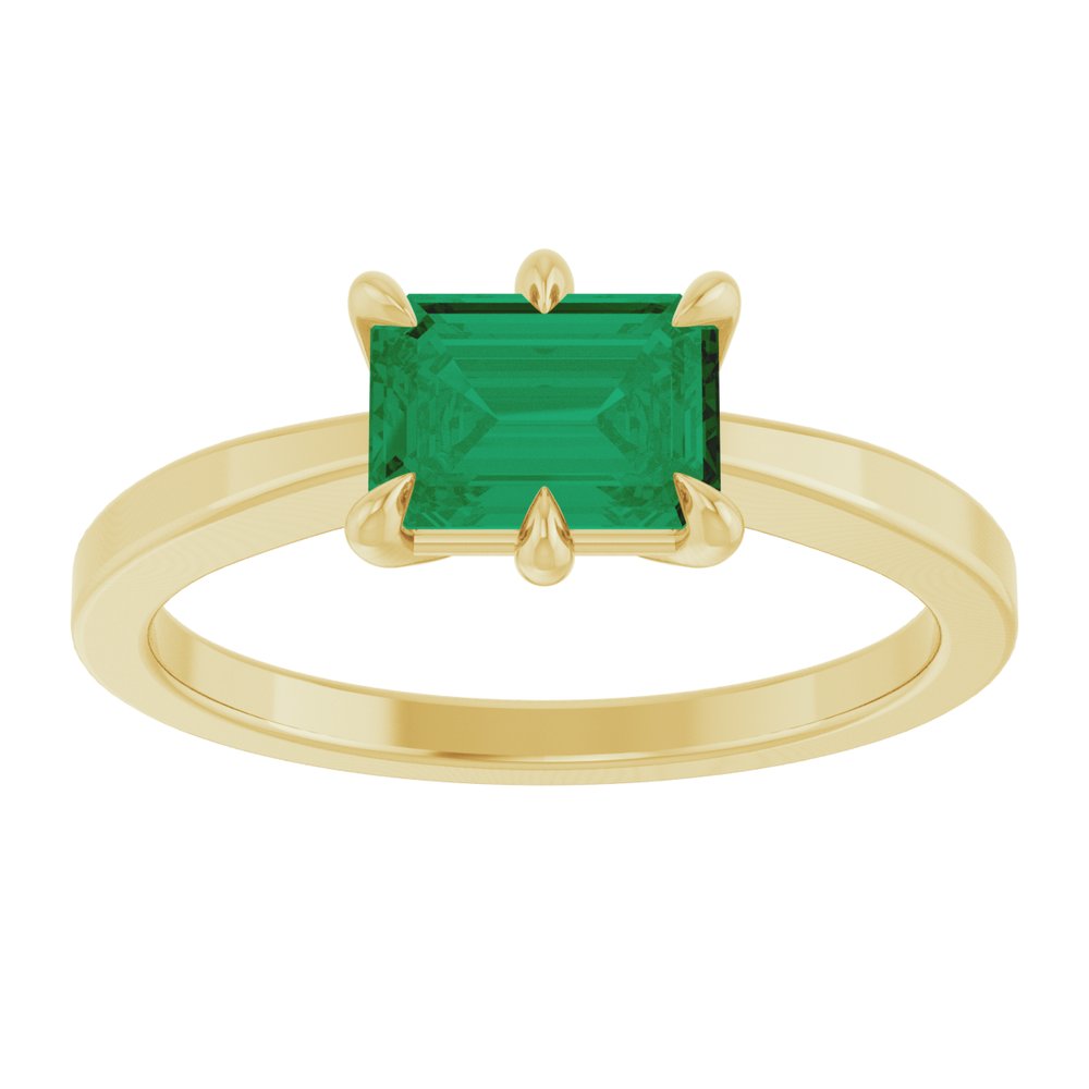 14K Yellow Lab-Grown Emerald Ring