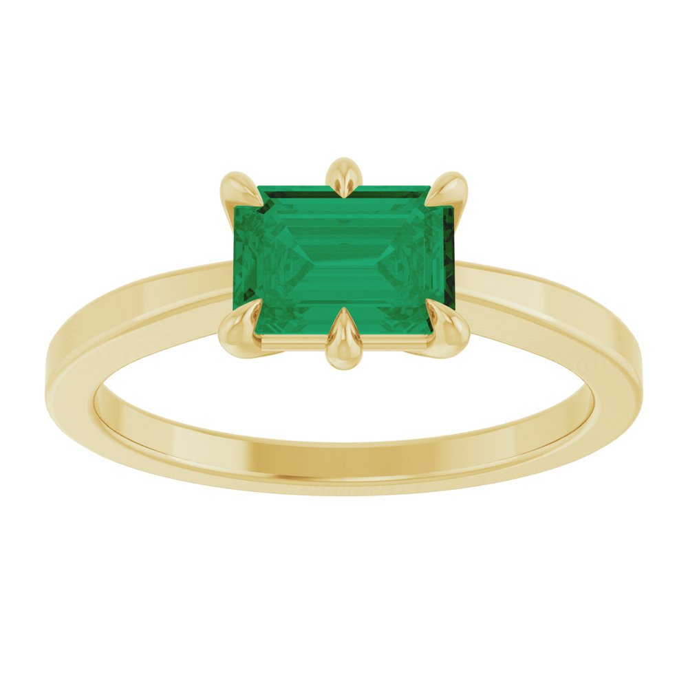 14K Yellow Gold Lab-Grown Emerald Ring