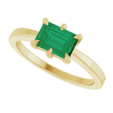 14K Yellow Gold Lab-Grown Emerald Ring
