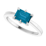 14K White Natural London Blue Topaz Ring