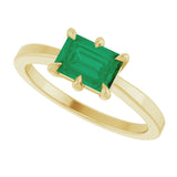 14K Yellow Lab-Grown Emerald Ring