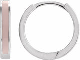 14K White Gold Pink Enamel Hinged 12.1 mm Hoop Earrings