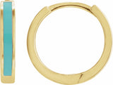 14K Yellow Gold Turquoise Enamel Hinged 12.1 mm Hoop Earrings