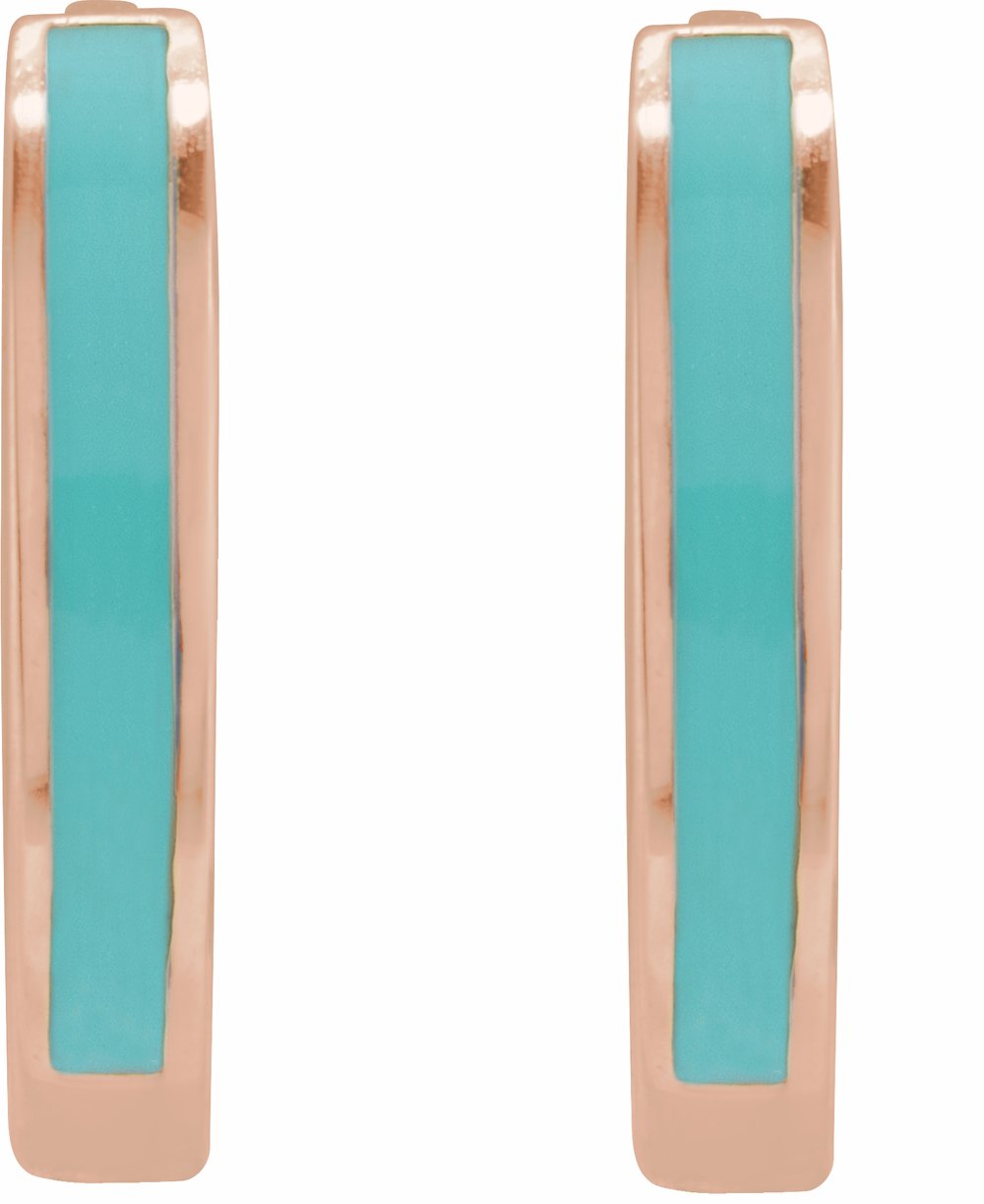 14K Rose Turquoise Enamel Hinged 12.1 mm Hoop Earrings