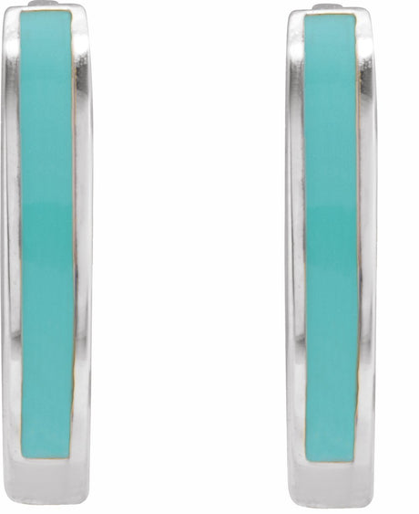 Sterling Silver Turquoise Enamel Hinged 12.1 mm Hoop Earrings