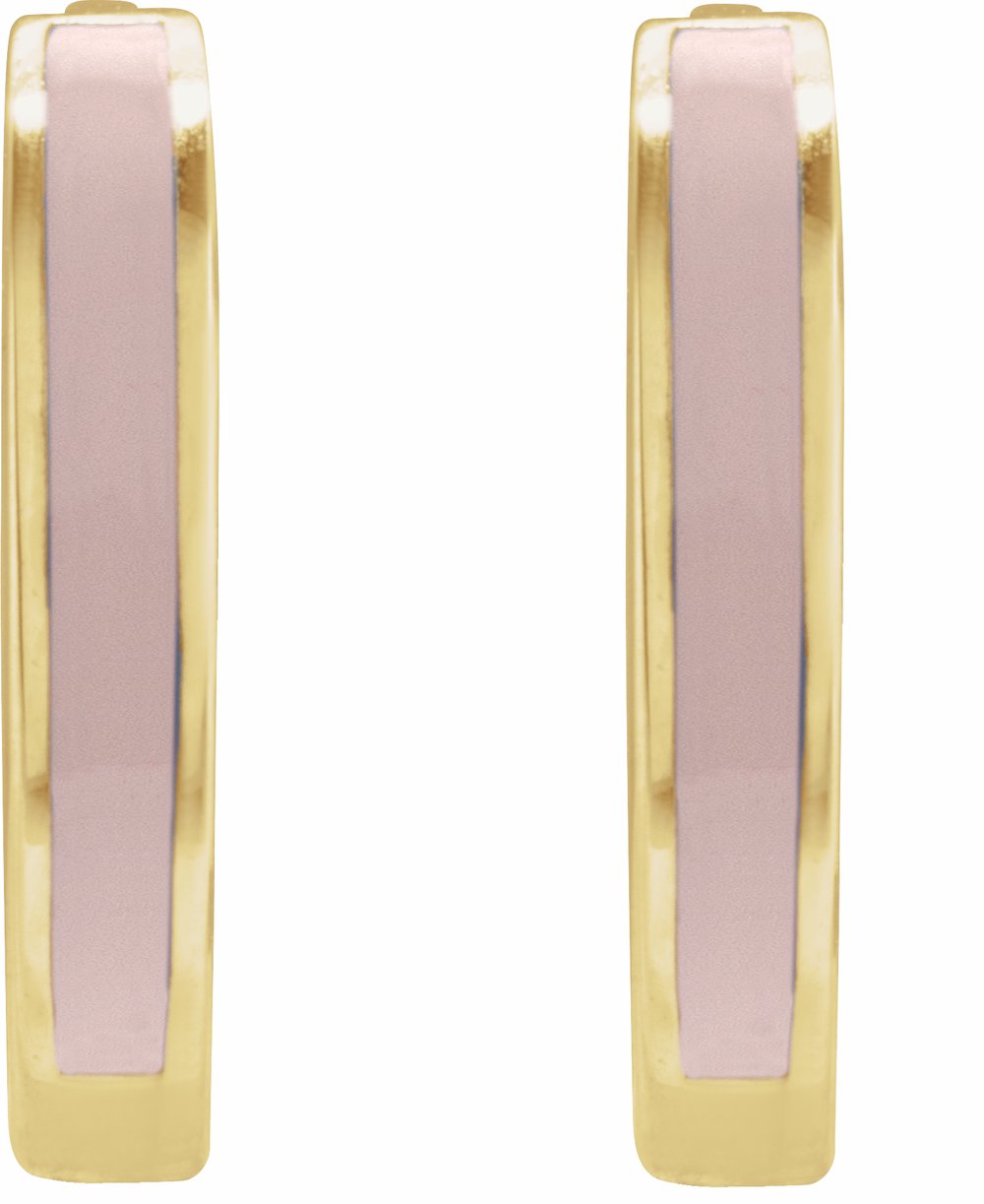 14K Yellow Pink Enamel Hinged 12.1 mm Hoop Earrings