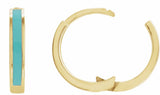 14K Yellow Gold Turquoise Enamel Hinged 12.1 mm Hoop Earrings
