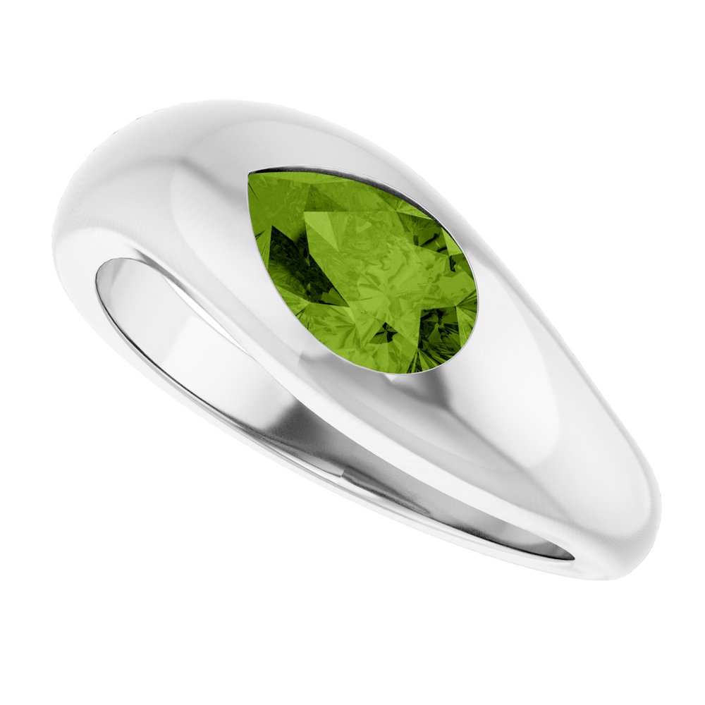14K White Gold Natural Peridot Ring