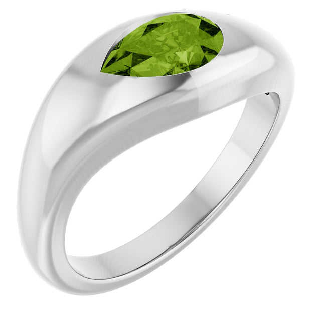 14K White Gold Natural Peridot Ring