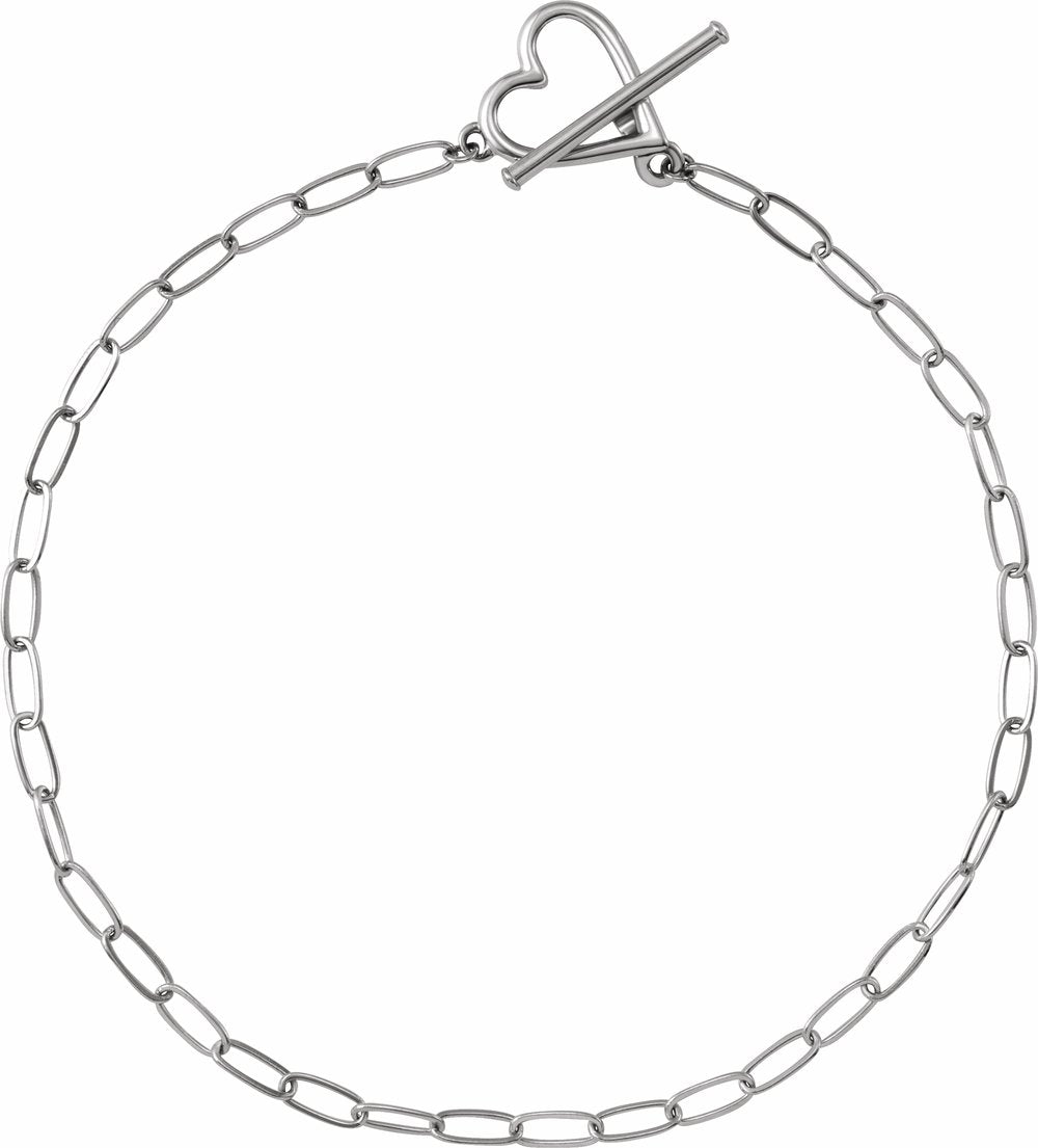 14K White Gold Heart & Paperclip-Style Chain 6" Bracelet