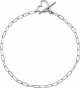 14K White Gold Heart & Paperclip-Style Chain 6" Bracelet
